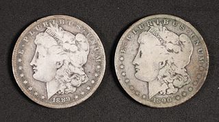 Two 1890 & 1889 Morgan Silver Dollars