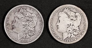 Two 1888 & 1884 Morgan Silver Dollars