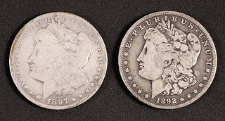 Two 1897 & 1892 Morgan Silver Dollars