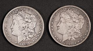 Two 1901 Morgan Silver Dollars