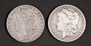Two 1901 Morgan Silver Dollars