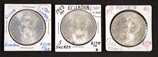 Group, Three 1943 Ecuador 5 Sucres Silver