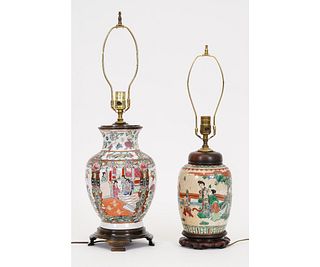 TWO CHINESE STYLE PORCELAIN LAMPS