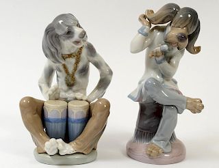 TWO LLADRO PORCELAIN FIGURES OF DOGS