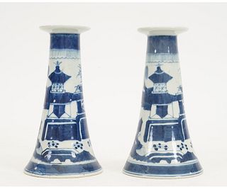 PAIR CHINESE CANTON CANDLESTICKS
