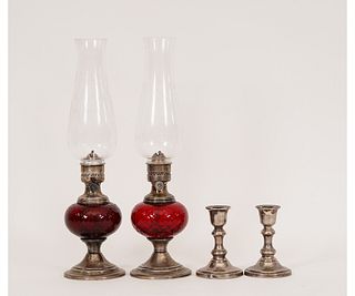 STERLING SILVER/CRANBERRY GLASS LAMPS etc.