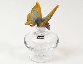 DAUM CLEAR CRYSTAL AND AMBER PATE DE VERRE PERFUME BOTTLE