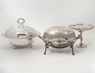 GROUP OF THREE SILVER PLATED TABLE ARTICLES