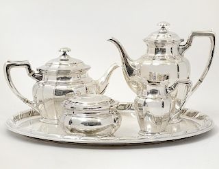 FIVE PIECE ASSEMBLED CONTINENTAL SILVER TEA AND COFFEE SERVICE