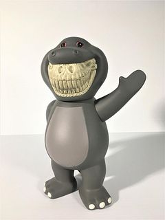 Ron English x Made by Monsters - T-Rex Barney Grin Greyscale
