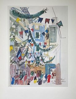 Raoul Dufy - Flag decked Street in Nice