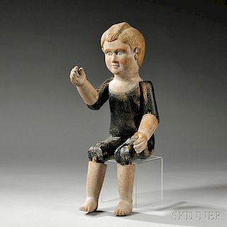 Carved and Painted Articulated Figure of a Boy