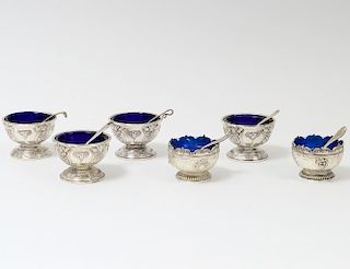 GROUP OF SIX SILVER PLATED OPEN SALTS