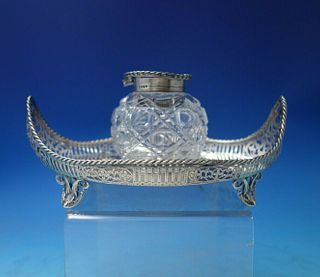 Thomas William Dobson English Sterling Silver Inkwell Boat Style w/Crystal 