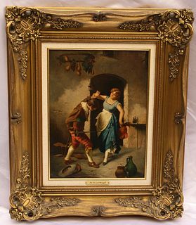 MAGNIFICENT 19C ITALIAN OIL ON CANVAS  PAINTING "THE ETERNAL STRUGGLE"