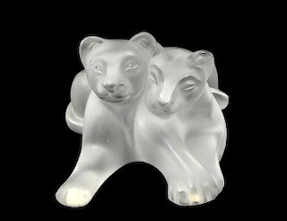 LALIQUE MOLDED CRYSTAL GROUP "LION CUBS"