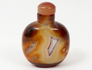 SIMULATED AGATE GLASS SNUFF BOTTLE