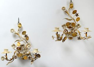 PAIR OF TWO LIGHT PAINTED METAL SCONCES