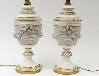 PAIR OF CONTINENTAL PORCELAIN VASES/LAMPS