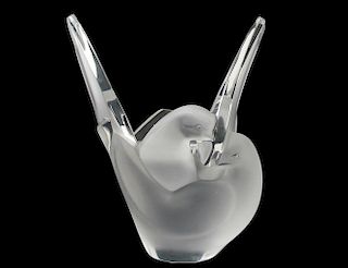 LALIQUE MOLDED CRYSTAL "SYLVIE" VASE AND FROG
