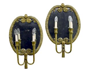 PAIR OF EMPIRE STYLE GILT BRONZE TWO LIGHT SCONCES