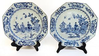Pair Of Blue & White 18th C. Export Plates