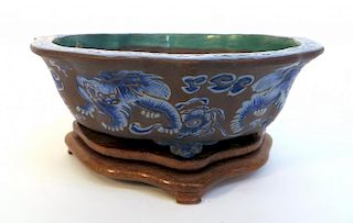Antique Yixing Enamel Planter With Stand