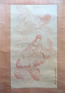 Red Drawing Of Goddess Scroll
