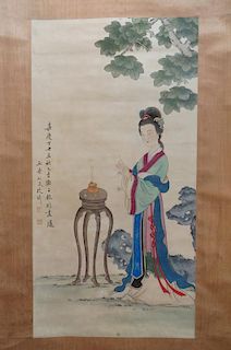 Beautiful Woman Chinese Watercolor Scroll
