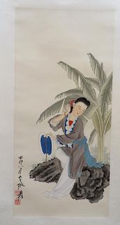 Chinese Beauty Watercolor Painting Scroll