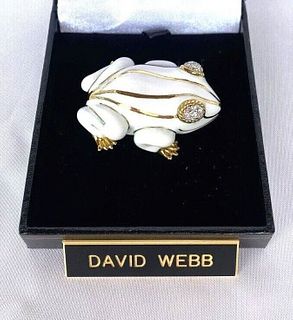 MAGNIFICENT DAVID WEBB 18K GOLD DIAMOND ENAMELED FROG NECKLACE BROOCH