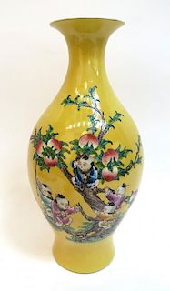 Yellow Children & Peaches Vase