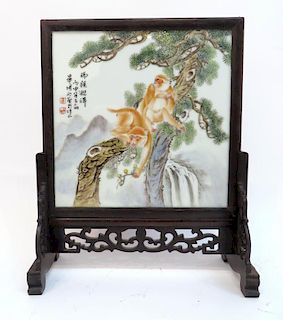 Porcelain Table Screen With Monkeys