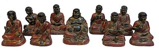 Nine 19th Century Luohan Bronze Figurines