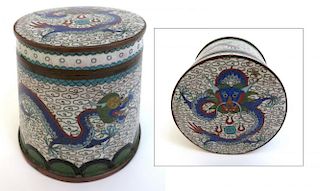 Lidded Cloisonne Dragon Container