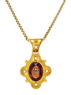 A Victorian Yellow Gold, Citrine, Diamond and Pearl Pendant, Tiffany & Co., 19.00 dwts.