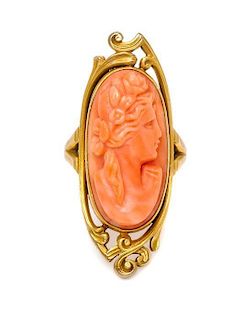 An Art Nouveau Yellow Gold and Coral Ring, 4.4 dwts.
