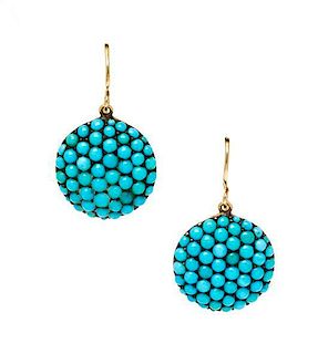 A Pair of Victorian Turquoise Pendant Earrings, 4.60 dwts.