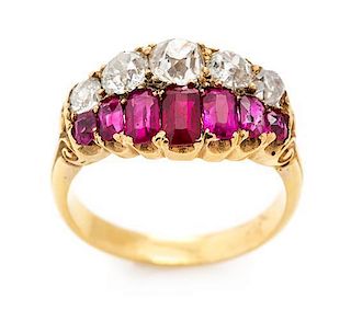 A Victorian 18 Karat Yellow Gold, Ruby and Diamond Ring, 3.80 dwts.