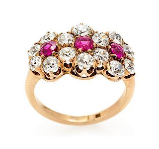 An Edwardian Rose Gold, Diamond and Ruby Ring, 3.10 dwts.