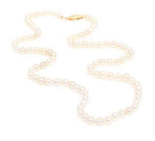 * A Single Strand Graduated Natural Pearl Necklace,