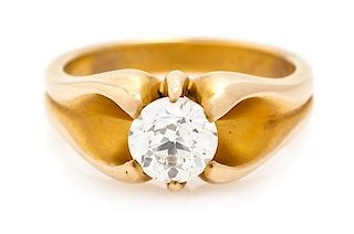 * A Yellow Gold and Diamond Ring, 6.40 dwts