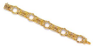 A Belle Époque Platinum Topped Gold and Diamond Bracelet, French, 18.40 dwts.