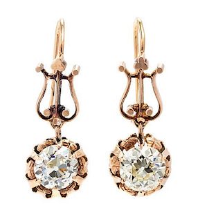 A Pair of Rose Gold and Diamond Ear Pendants, Circa 1890, 2.00 dwts.