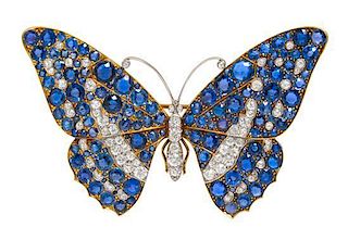* An Important Platinum Topped Gold, Montana Sapphire and Diamond Butterfly Brooch, Marcus & Co., 11.50 dwt