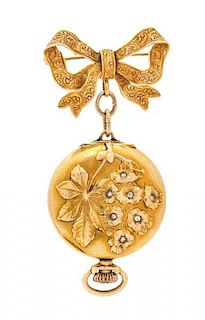 An Art Nouveau Yellow Gold and Diamond Pendant Watch, 15.50 dwts.