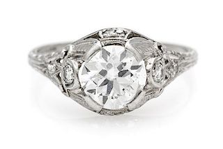 * An Art Deco Platinum and Diamond Ring, 2.70 dwts.