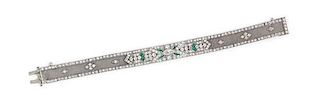 An Art Deco Platinum, Diamond and Emerald Bracelet, 22.50 dwts