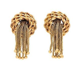 * A Pair of Yellow Gold Tassel Earclips, 11.40 dwts.