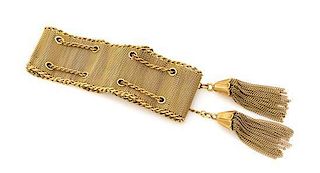 * A Yellow Gold Meshwork Bracelet with Tassel Accents, 60.00 dwts.